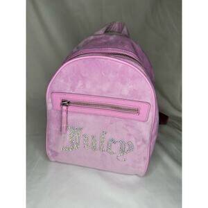 Juicy Couture Pink Velour Backpack with Rhinestone Logo